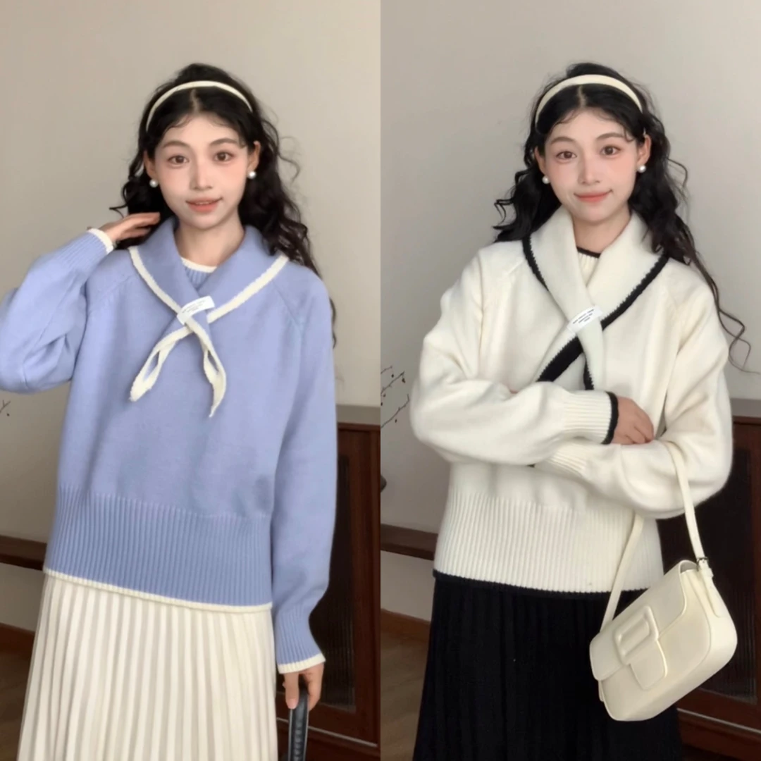 2100 “银河可循”2色～韩系披肩领针织小衫