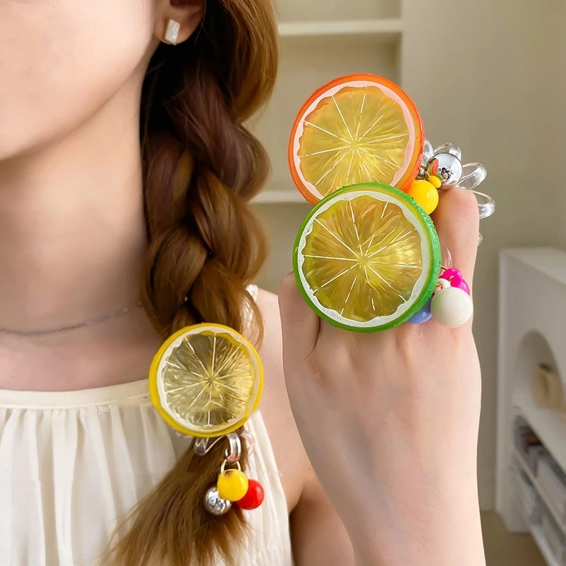 头饰发饰皮筋头绳发圈发绳清新夏季柠檬电话线发圈高级感扎头绳