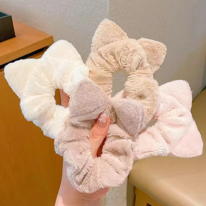 韩国毛茸茸可爱小猫毛绒大肠发圈洋气新款秋冬头饰橡皮筋头绳女生