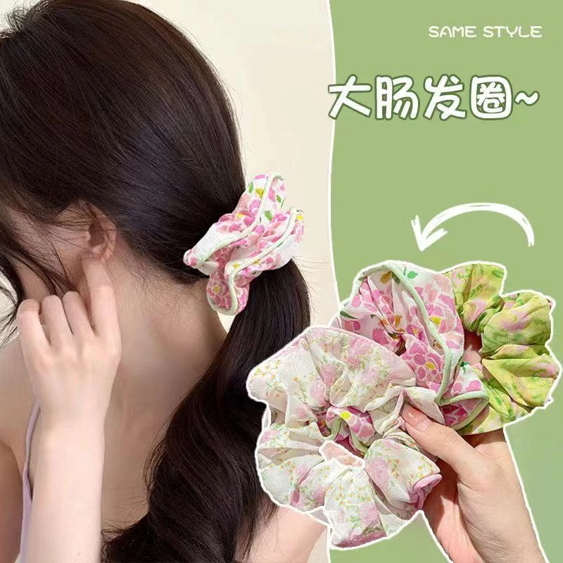 韩国夏季新款简约甜美碎花大肠发圈复古时尚淑女风扎头发绳发饰女