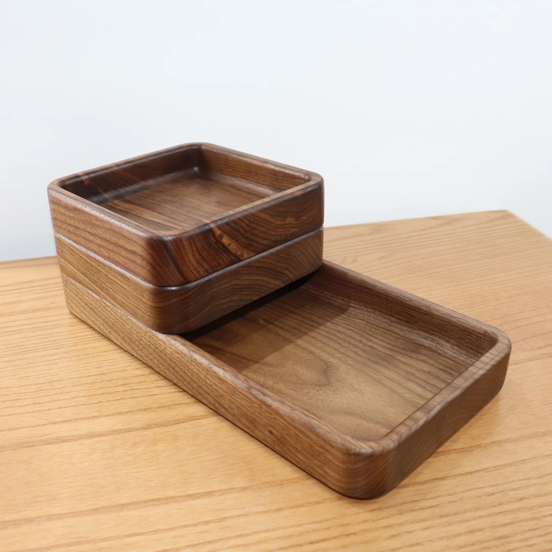 胡桃木方形长方形果盒整木挖掏可堆叠木质高档收纳盒家用零食坚果