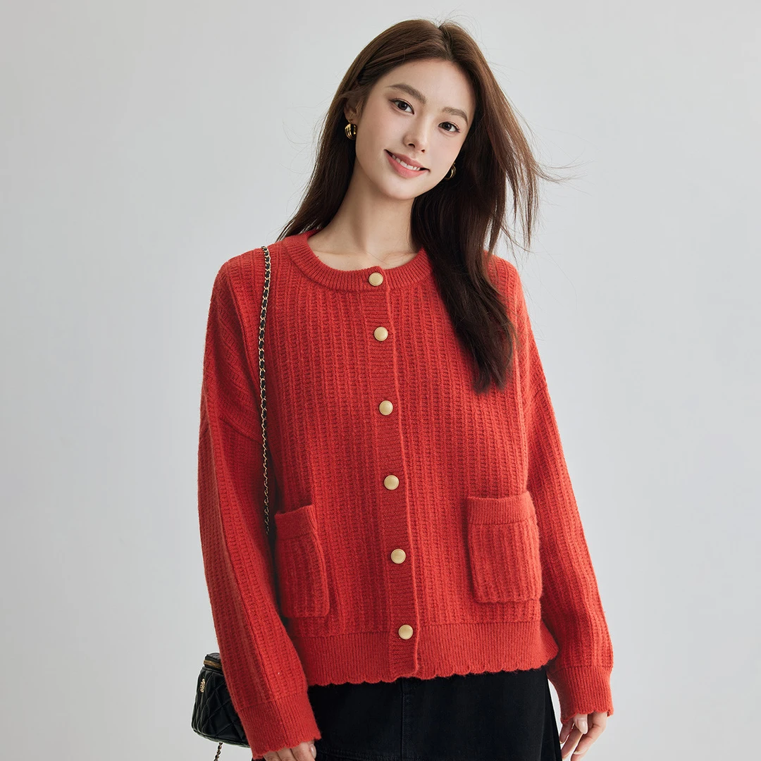【新年穿搭】茵曼冬季女毛针织衫上衣毛衣开衫外套长袖新款宽松保暖