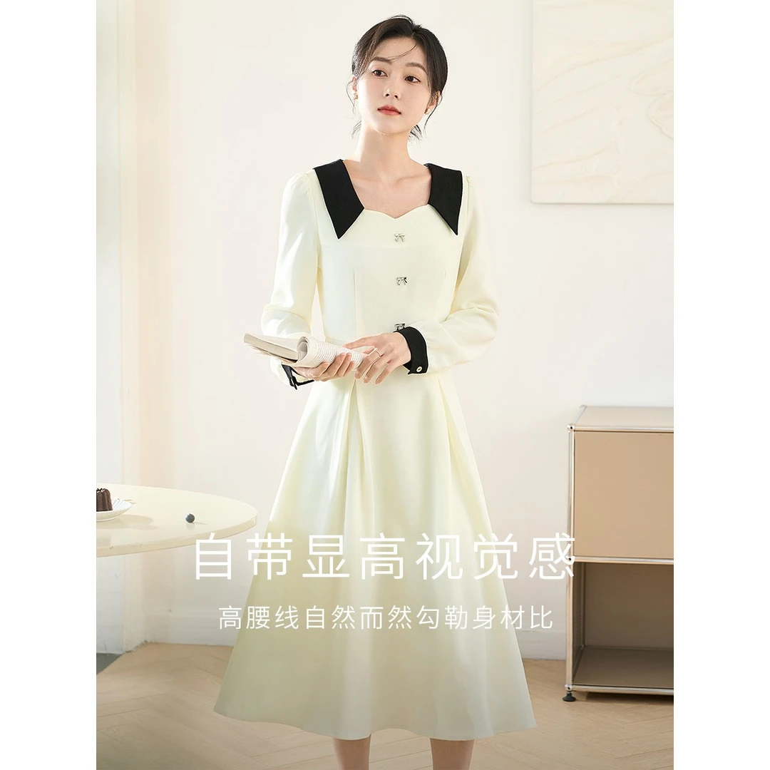 【女装】茵曼春秋女连衣裙长裙长袖气质新款休闲A字裙减龄时尚收腰