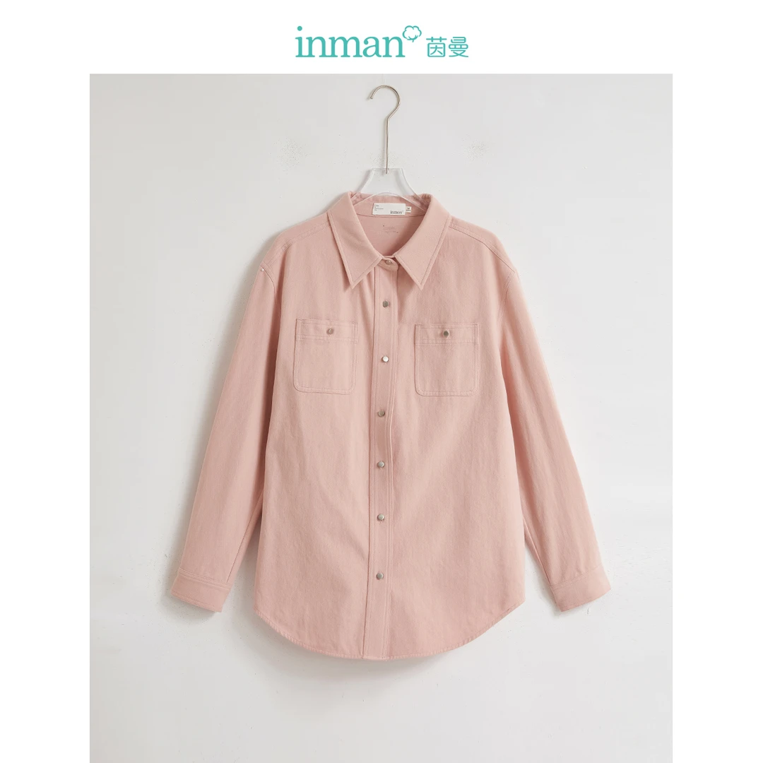 茵曼2024冬季新款女衬衫衬衣外套牛仔长袖打底女装纯棉衣服宽松