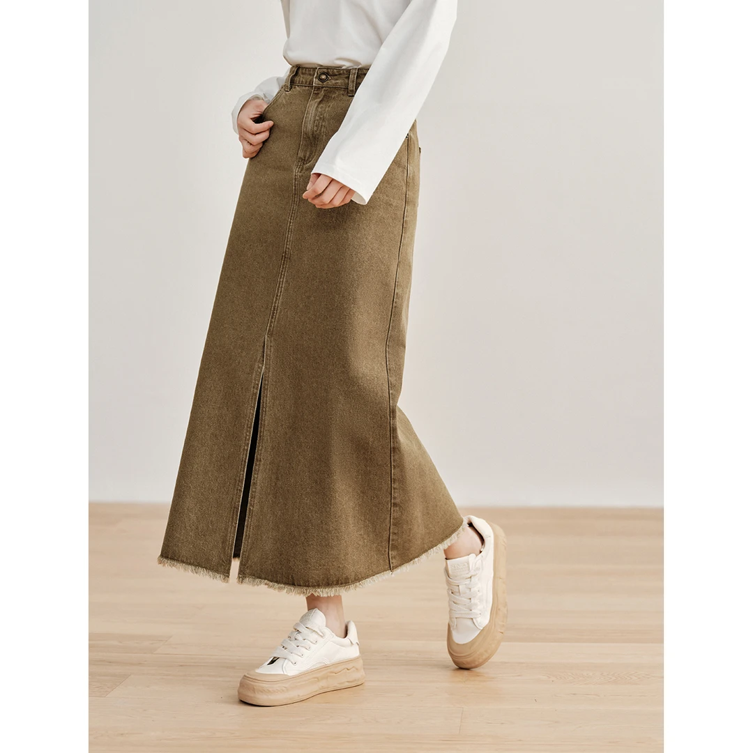 【商场同款】茵曼春秋女半身裙裙子牛仔裙显瘦直筒休闲长上衣小个子