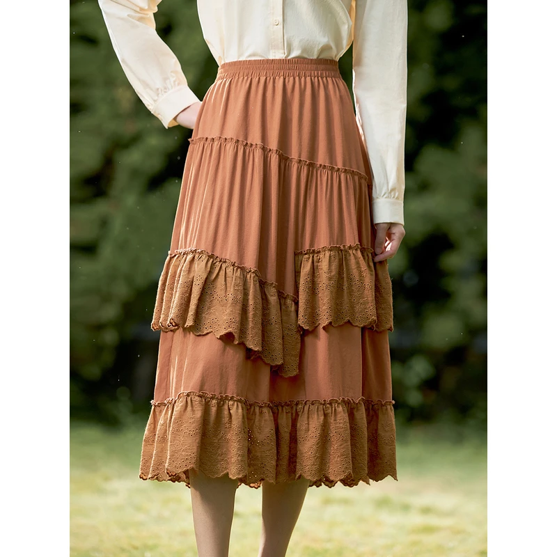 【雅丹风】茵曼春秋女半身裙半裙A字休闲显瘦不规则新款高腰百搭