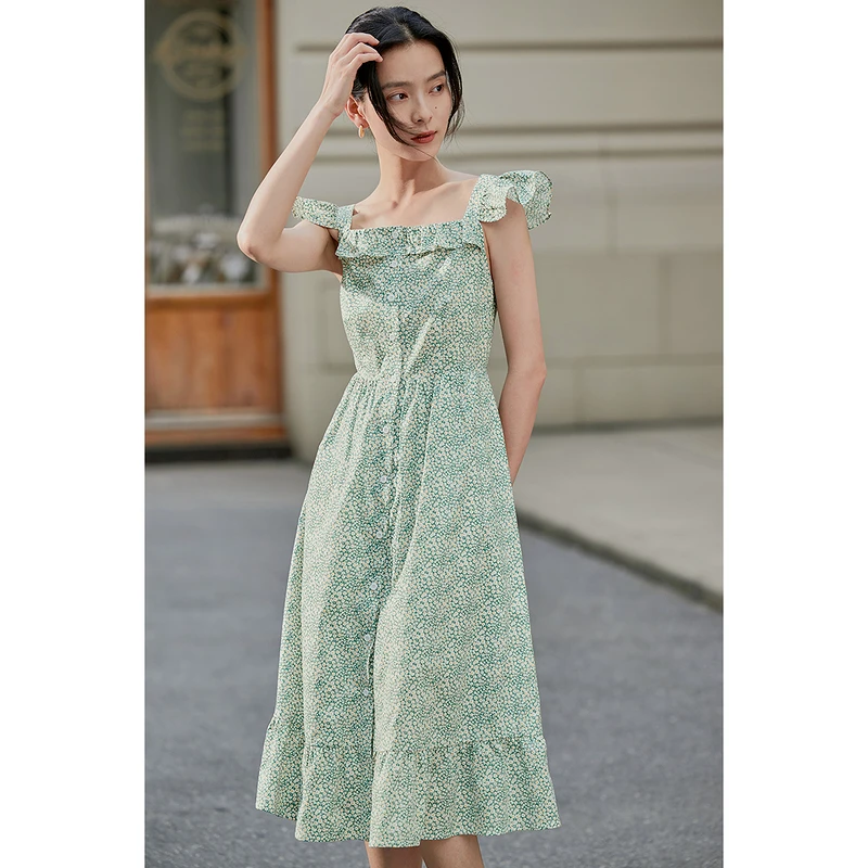 【雅丹风】茵曼夏季女连衣裙裙子碎花女装气质新款短袖休闲印花女士