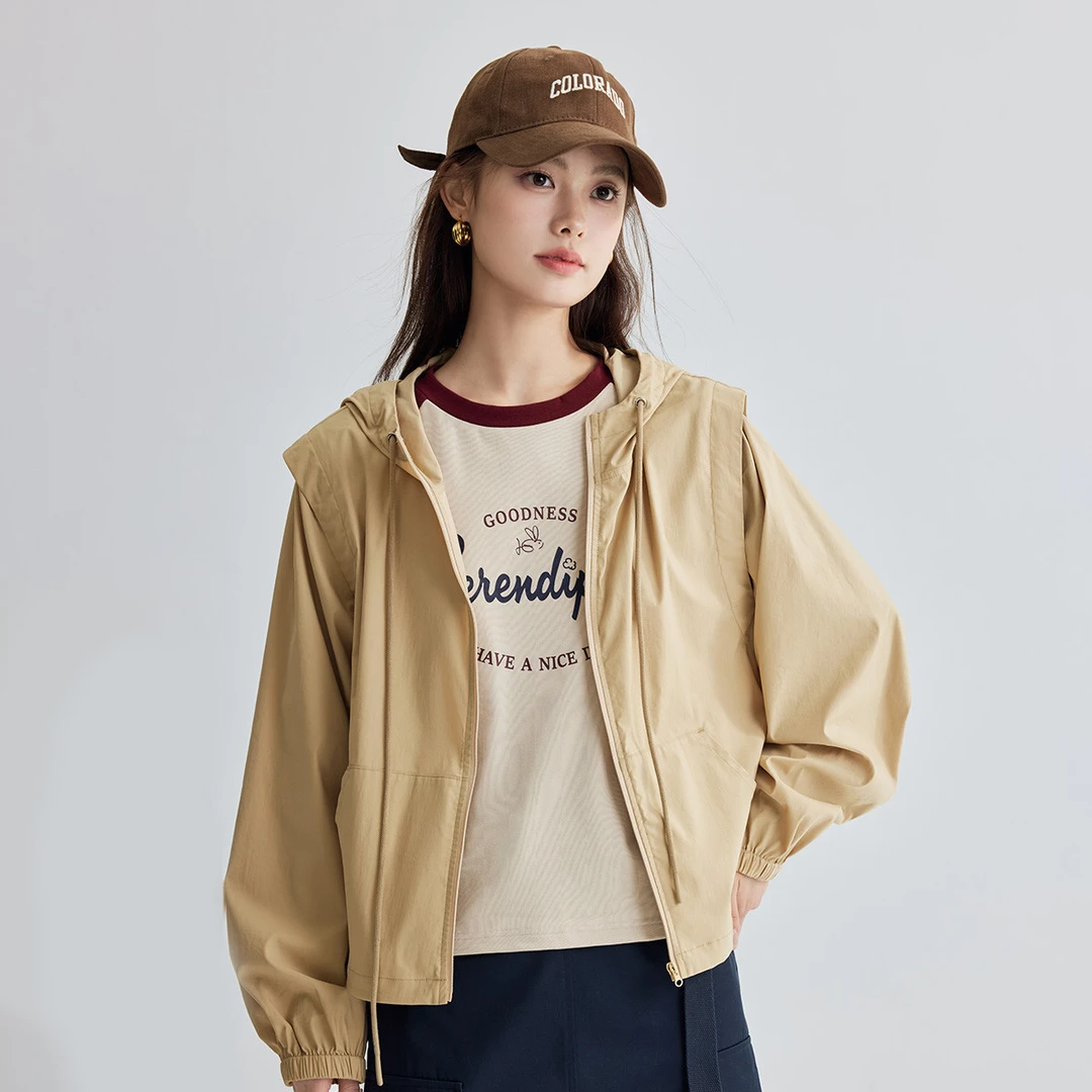 茵曼春秋新款女棉衣/棉服外套冬季连帽休闲风衣轻薄爆款百搭