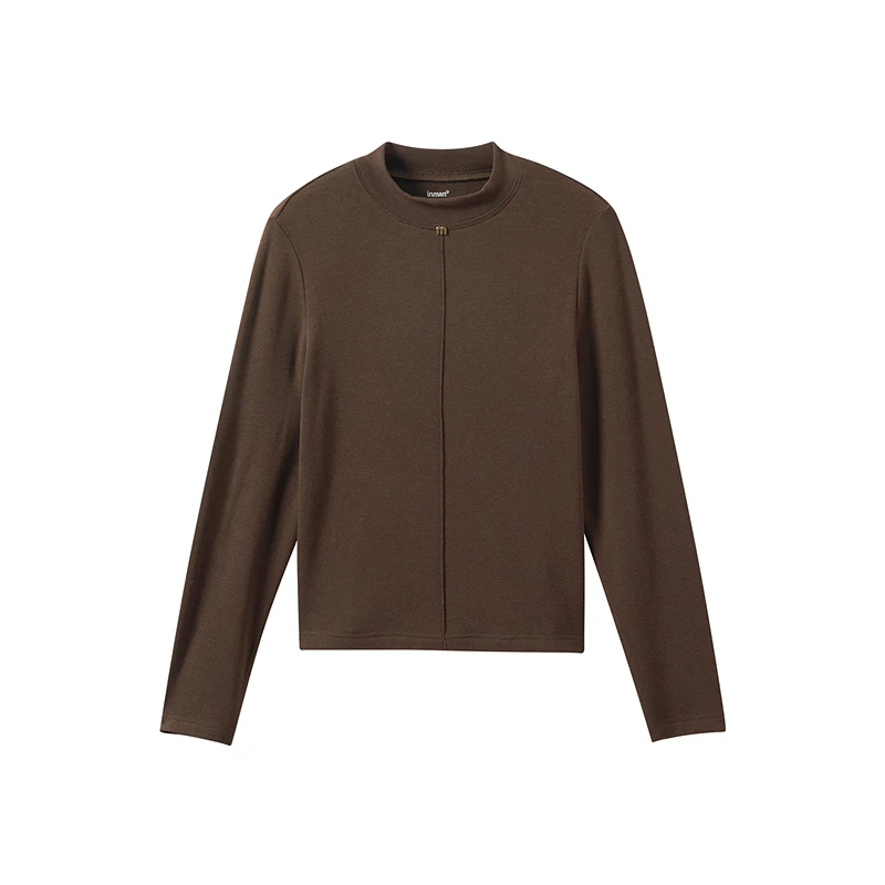 【商场同款】茵曼春秋女T恤打底上衣长袖休闲宽松新款高领时尚黑色