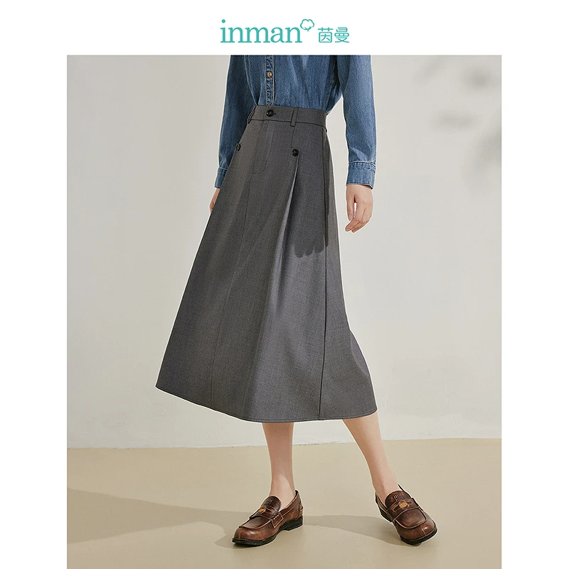 茵曼2024春秋新款女半身裙长裙A字裙休闲时尚百搭通勤爆款舒适