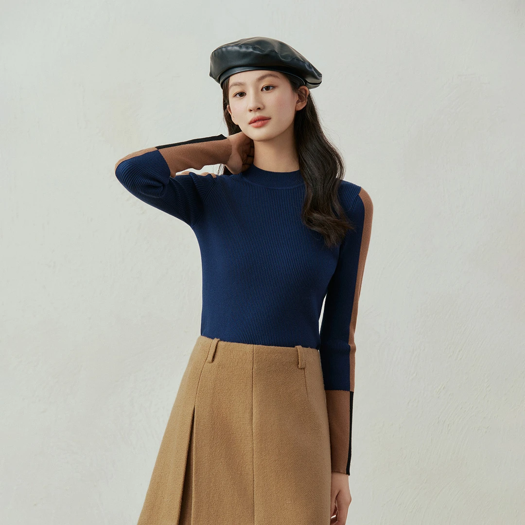 茵曼冬季女毛针织衫打底上衣毛衣外套长袖女装修身高领