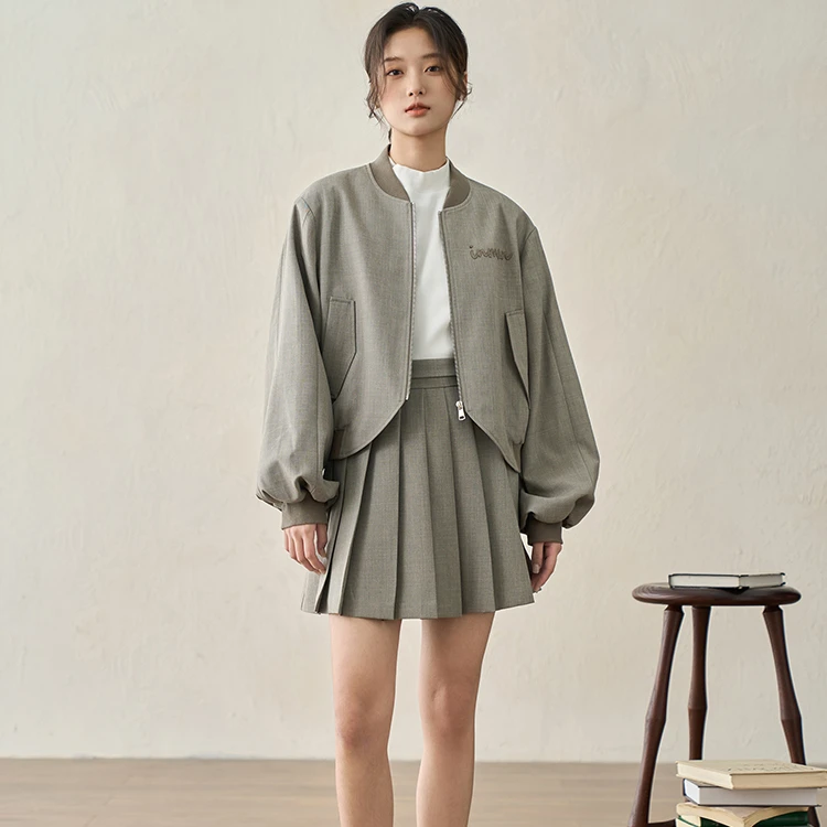 【商场同款】茵曼春秋女短外套休闲女装短款服新款长袖拉链宽松时尚