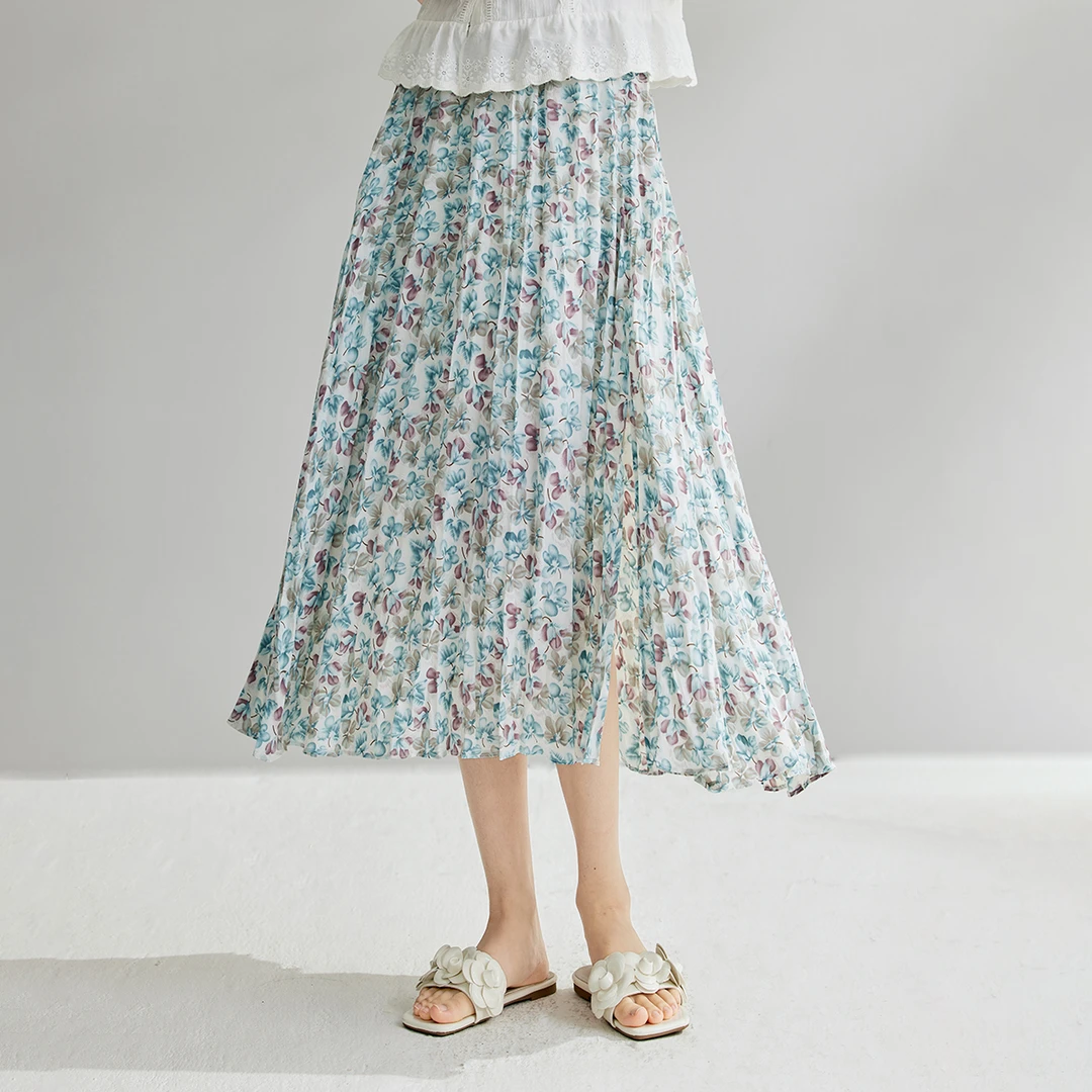 茵曼夏季新款女半身裙碎花子A字休闲时尚印花百搭爆款舒适