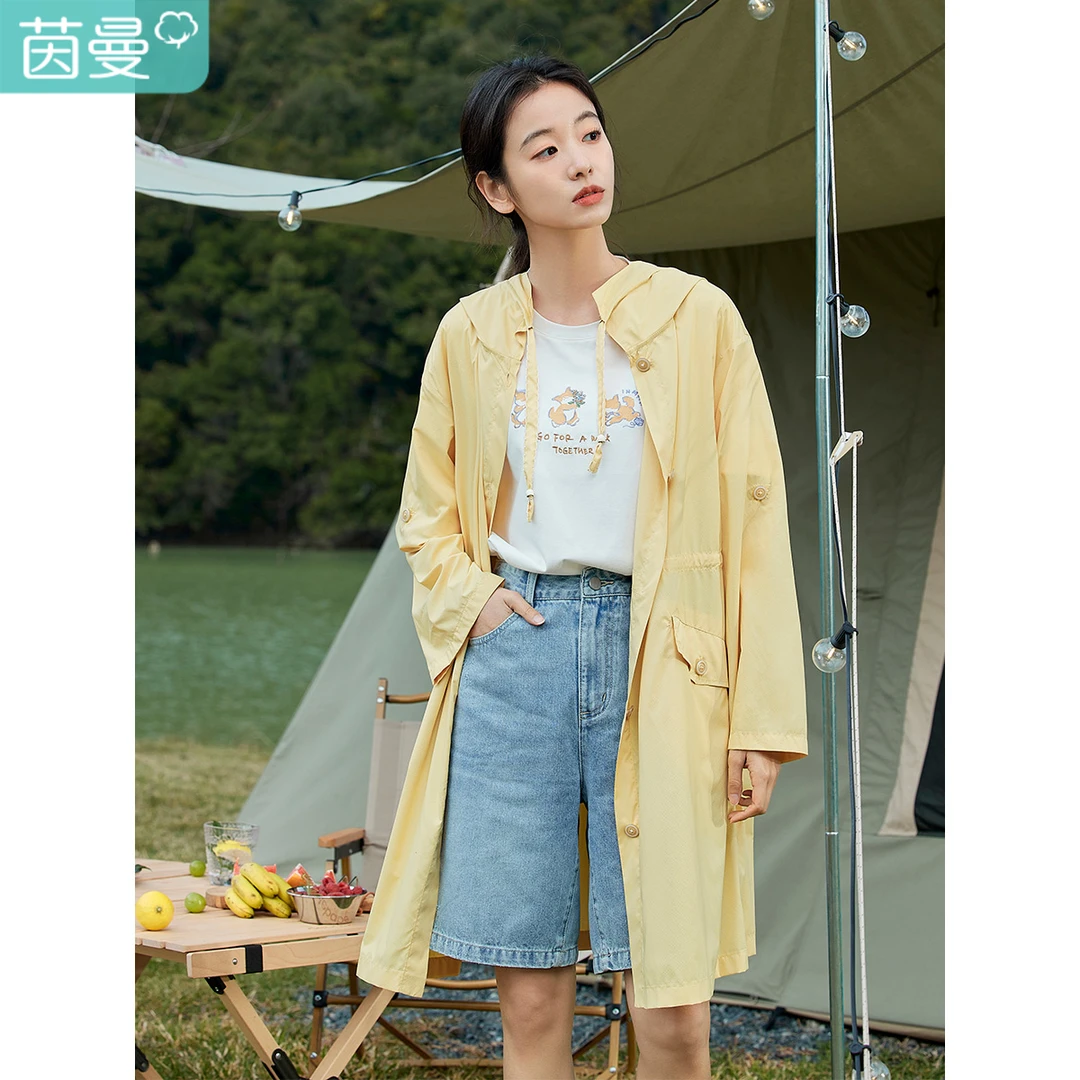 【雅丹风】茵曼夏季时尚休闲连帽落肩袖收腰舒适百搭长袖防晒衫女