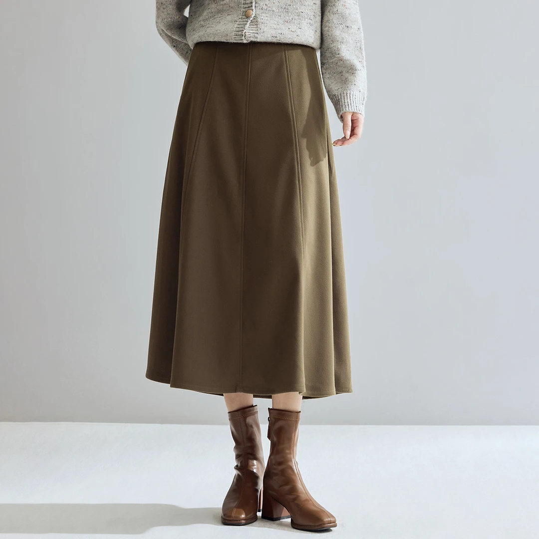 茵曼2025冬季新款女半身裙A字裙子显瘦高腰休闲气质冬天百搭时尚