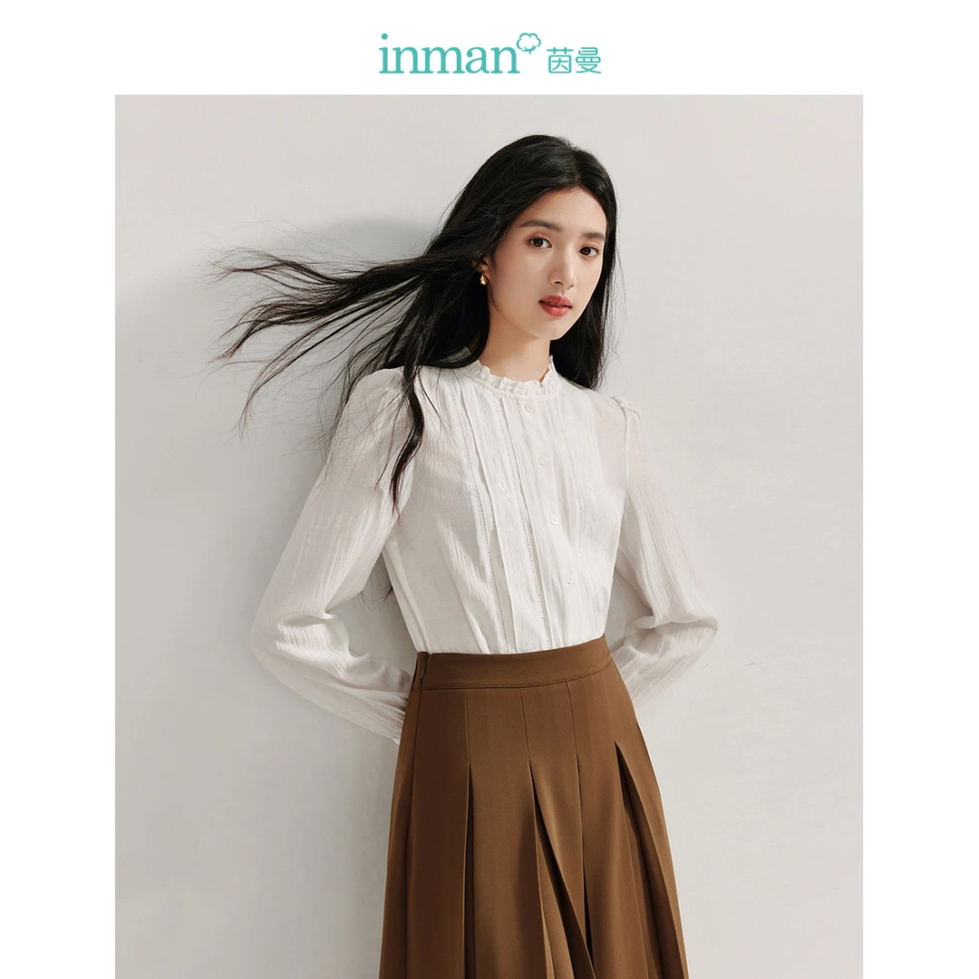 【商场同款】茵曼春秋女衬衫衬衣长袖新款休闲通勤宫廷花边爆款百搭