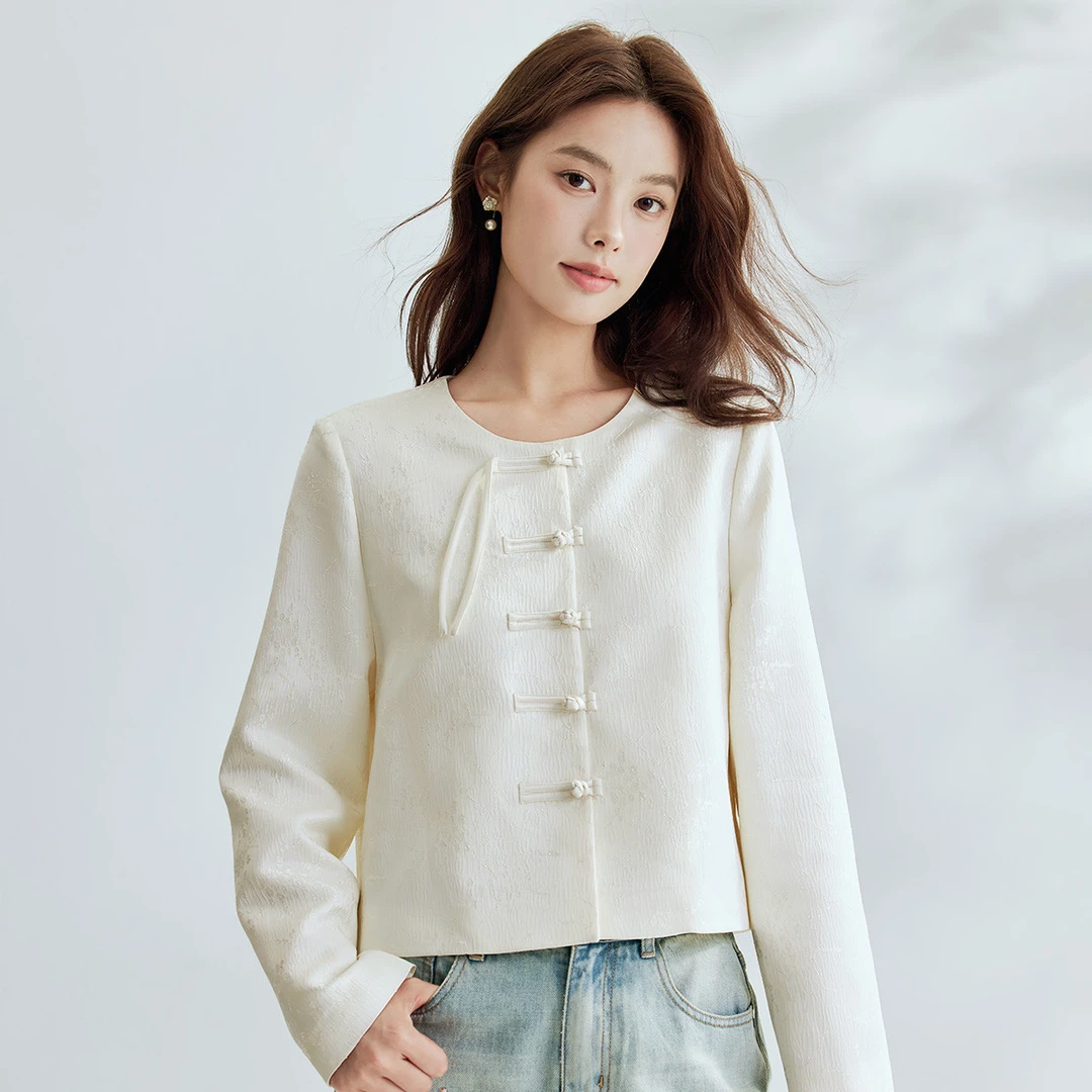 茵曼春秋新款女棉衣/棉服外套上衣国风休闲中式气质圆领爆款