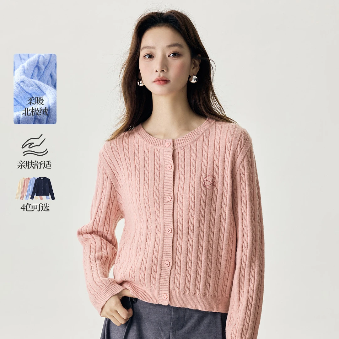 茵曼春秋女毛针织衫毛衣开衫长袖新款保暖圆领时尚休闲爆款百搭