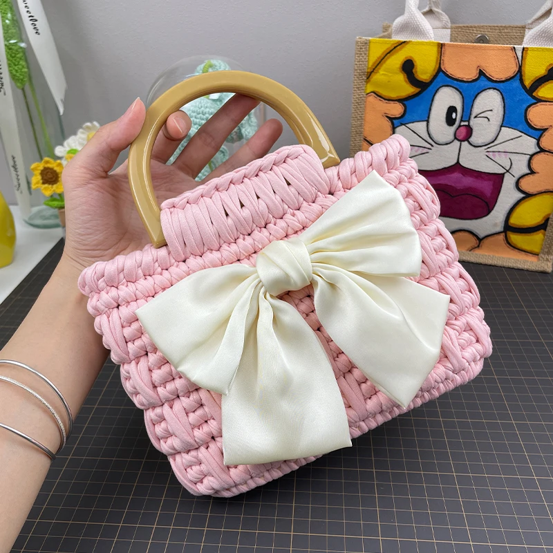 手柄款蝴蝶结包包diy材料包手工钩织篮子斜跨包送亲人朋友礼物