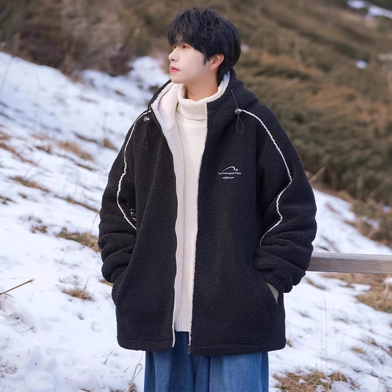羊羔绒棉衣外套男士秋冬季潮牌加绒加厚保暖晋江棉袄工装棉服男款