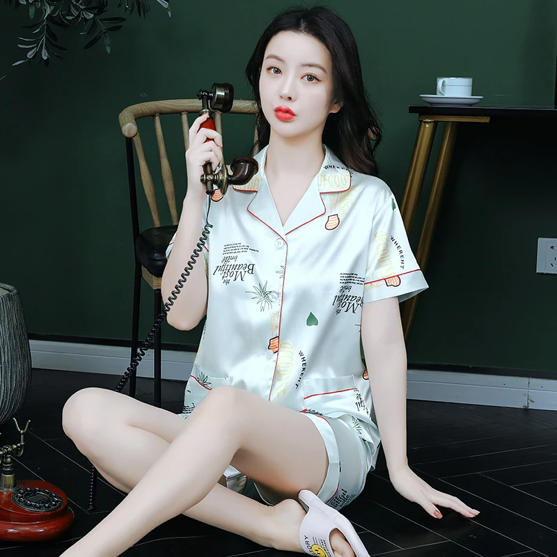 睡衣女2025年新款女士夏季薄款冰丝短袖短裤家居服套装夏天韩版