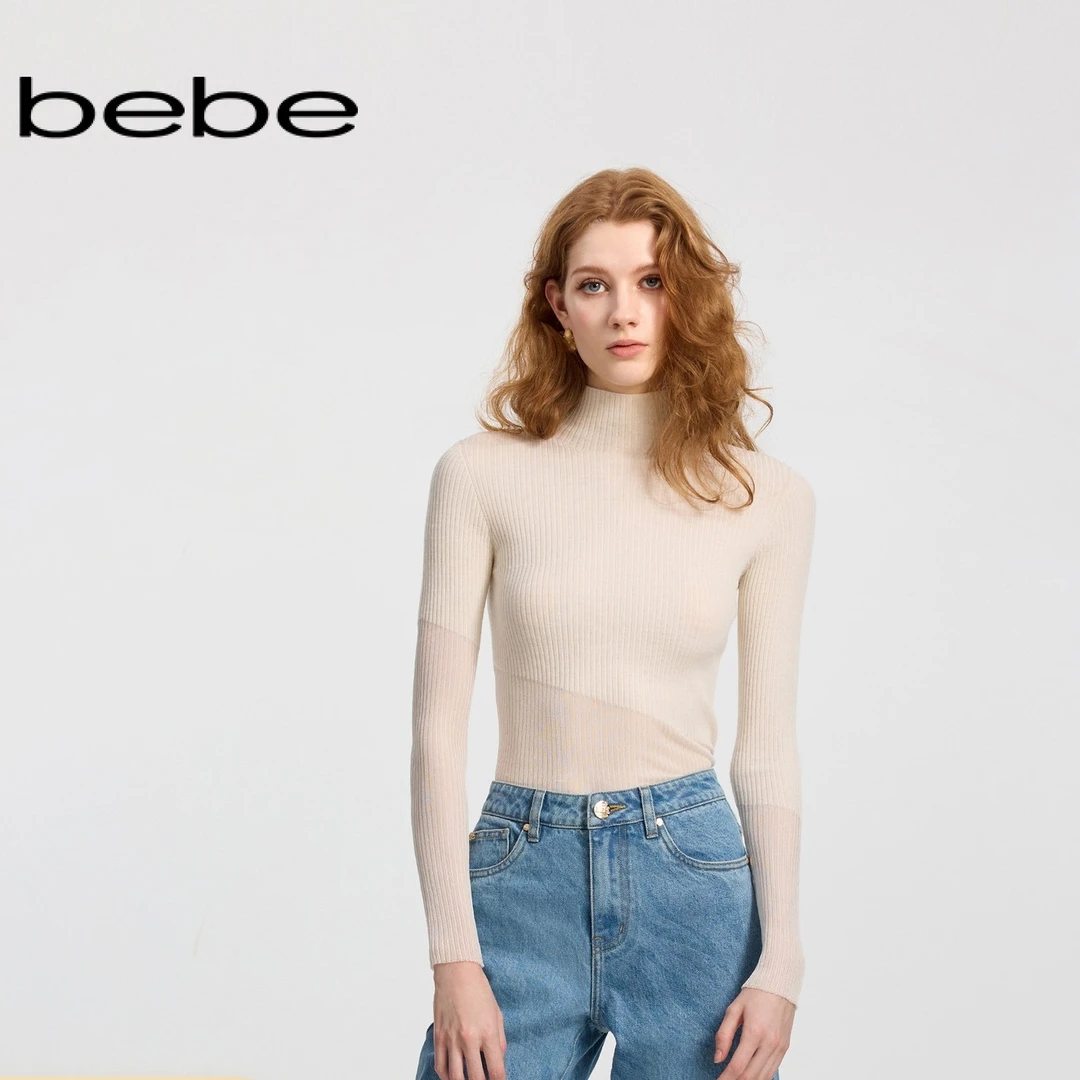 【爆款补单】bebe冬季女士含羊毛时尚内搭半高领针织上衣430503