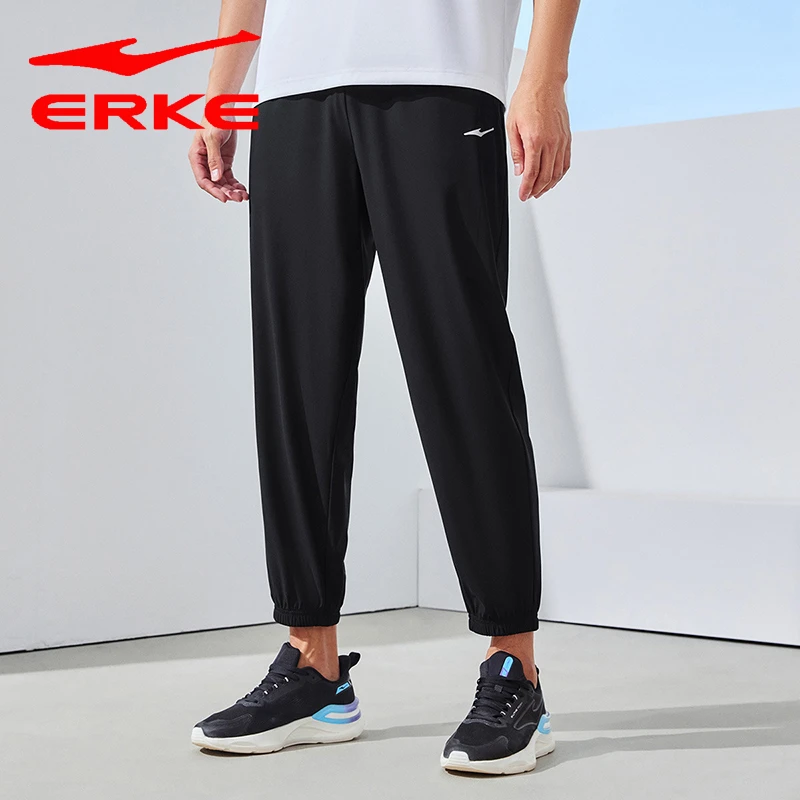 erke/鸿星尔克男裤2024夏梭织速干运动裤薄款束脚冰丝九分休闲裤