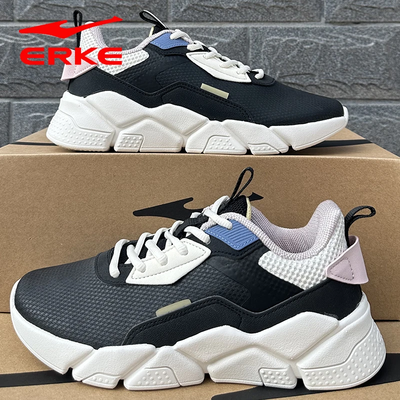 erke/鸿星尔克女鞋2024春季女子减震跑步鞋舒适皮革面学生运动鞋
