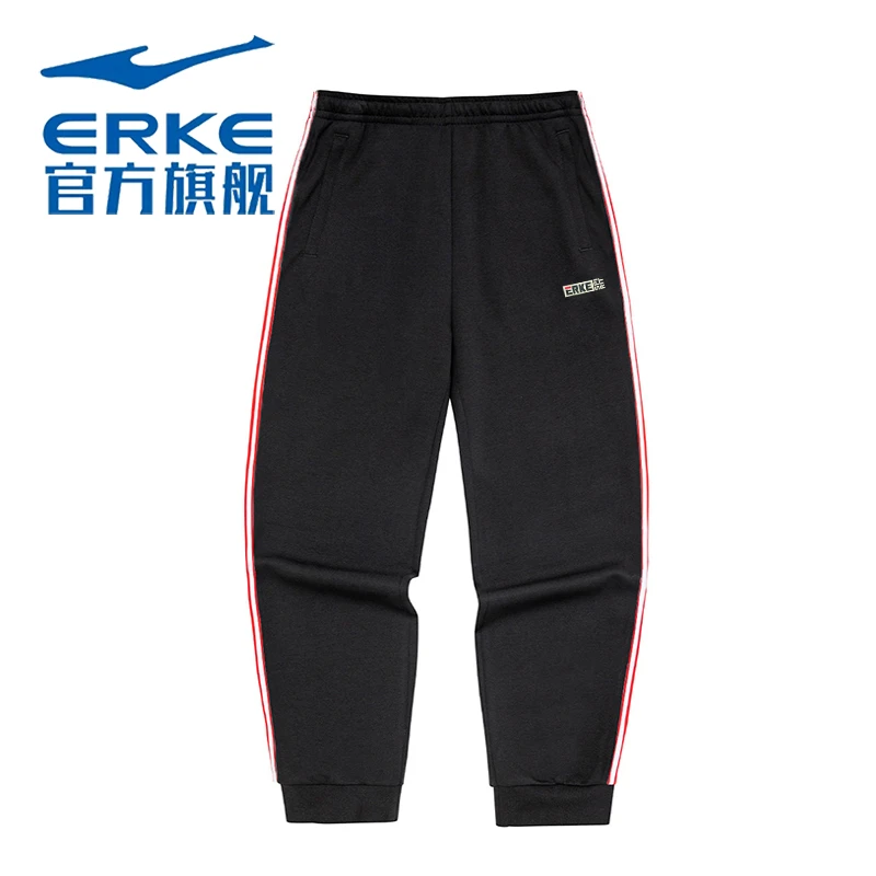 erke/鸿星尔克女裤2025秋季厚款女士运动裤针织条纹百搭束脚卫裤
