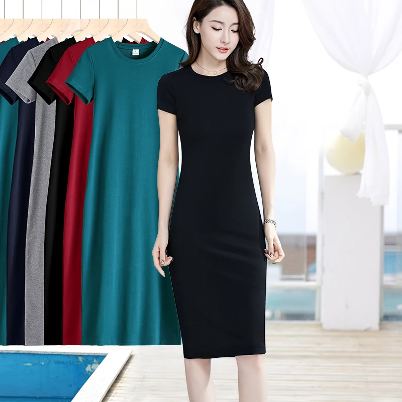 黑色高级感修身连衣裙女夏季中长款气质修身显瘦打底一步长裙#649