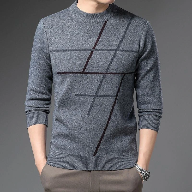 圆领毛衣男装冬季中老年加厚针织衫宽松套头毛衫大码爸爸装打底衫