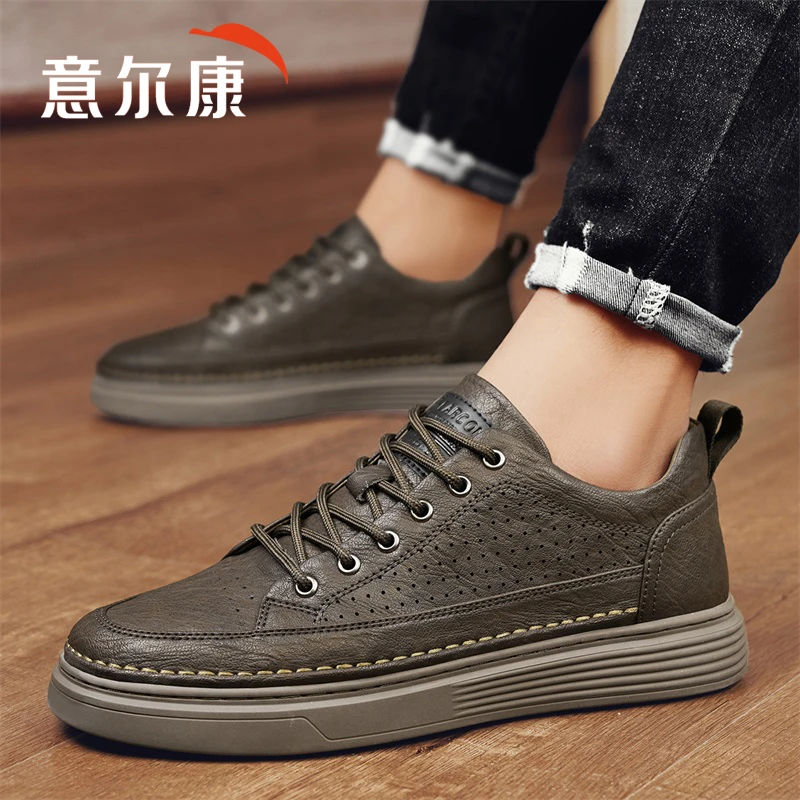 意尔康板鞋男士2025百搭新款透气高档品牌休闲皮鞋中年人爸爸鞋子
