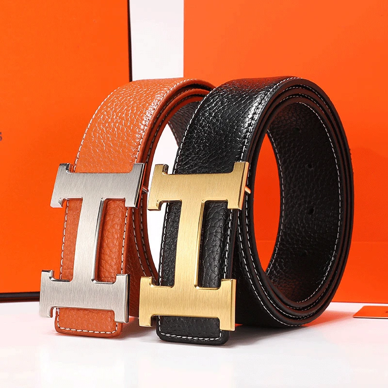 头层牛皮腰带男真皮新款爆款轻奢高档字母铜扣牛仔男士真牛皮皮带