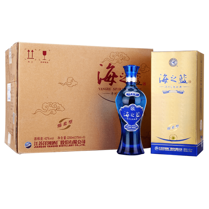 洋河【白酒】海之蓝 42度375ml 绵柔型浓香型6瓶箱装42度375ml*6