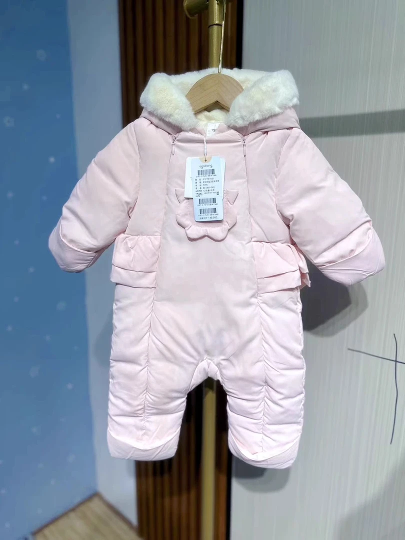 韩阿卡邦女宝冬季连体羽绒连衣爬服连帽外套