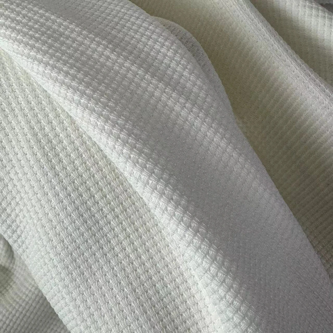 童裤纯色白色宽松加绒华夫格运动休闲裤保暖卫裤