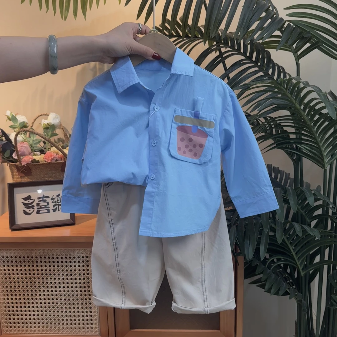 【80-140码男童秋】2024米恩精选长袖时尚翻领韩版衬衫+棉布裤子