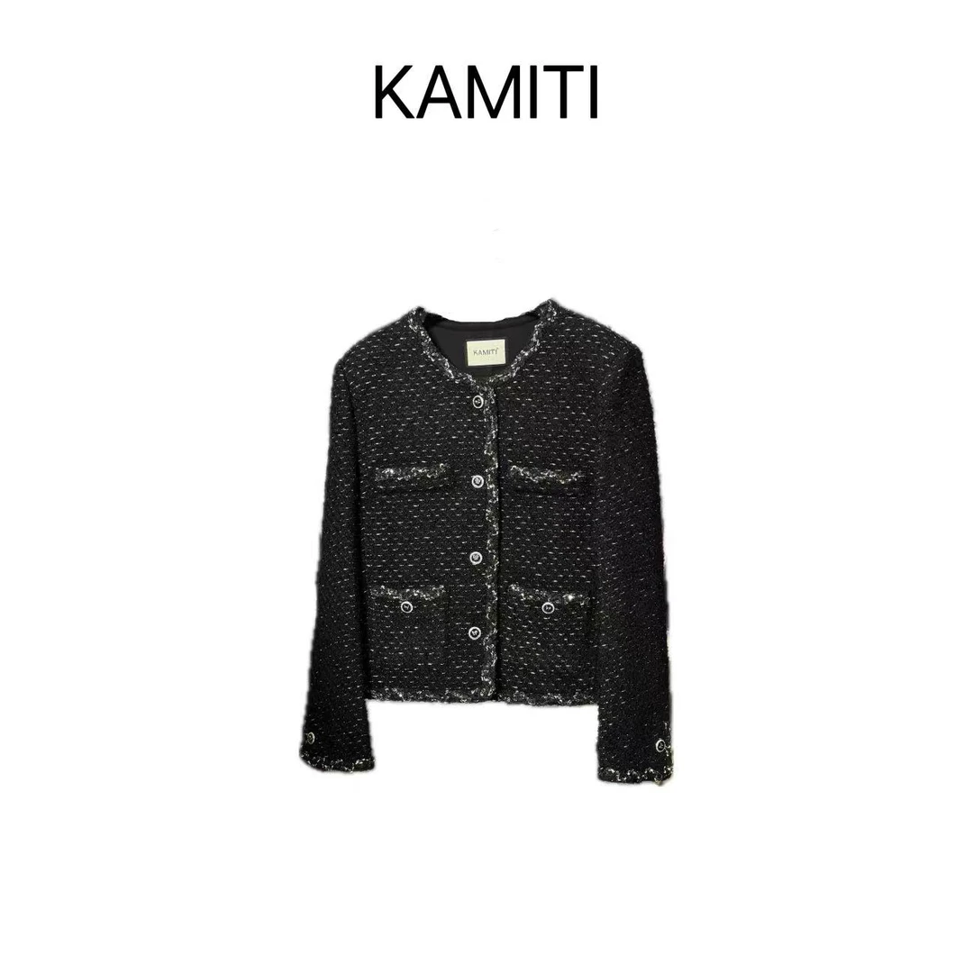 【流金岁月】2025SS春款小香风黑色显瘦名媛粗花呢上衣短外套