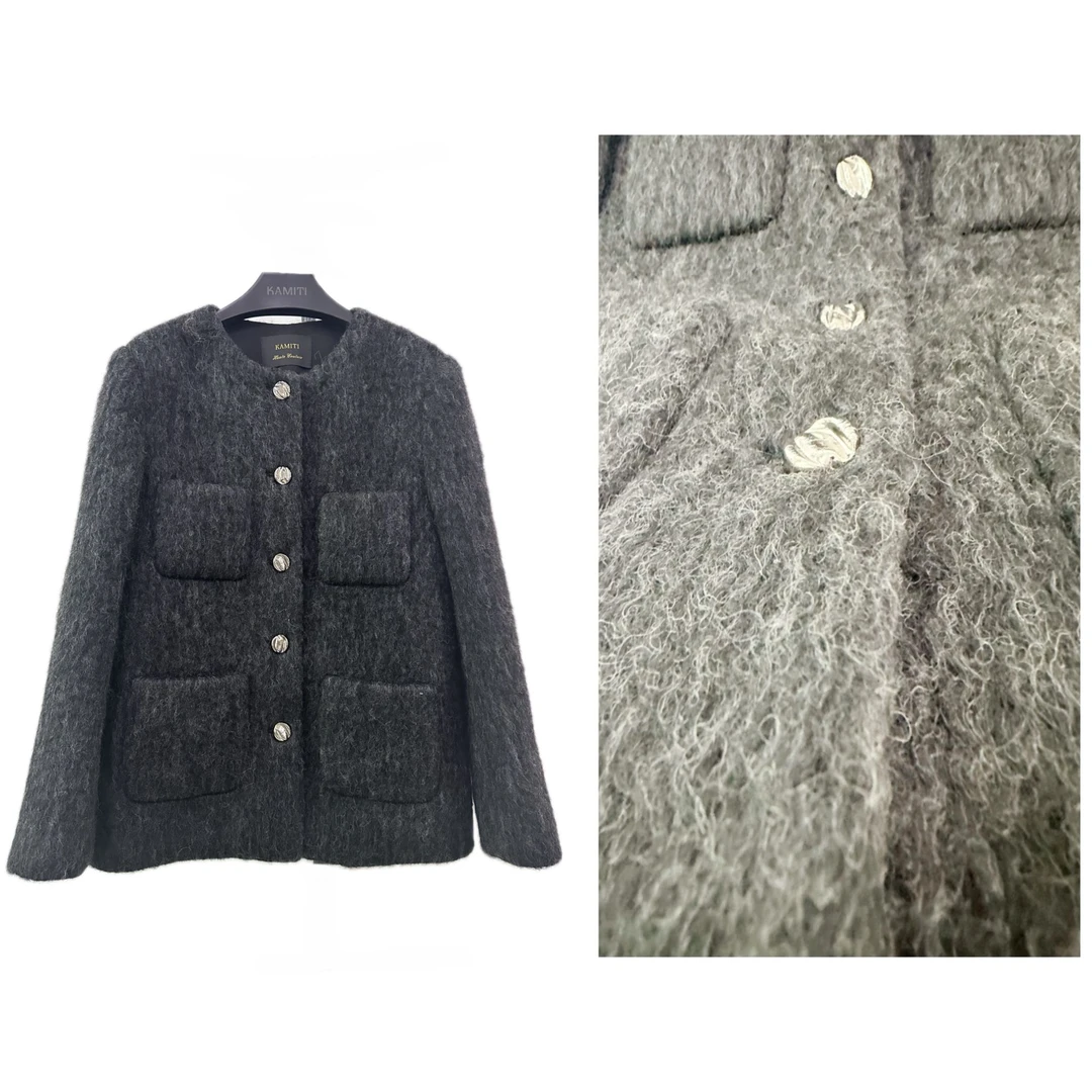 【黑茶】2025秋冬季重工松弛感编织混纺名媛慵懒风小香风外套