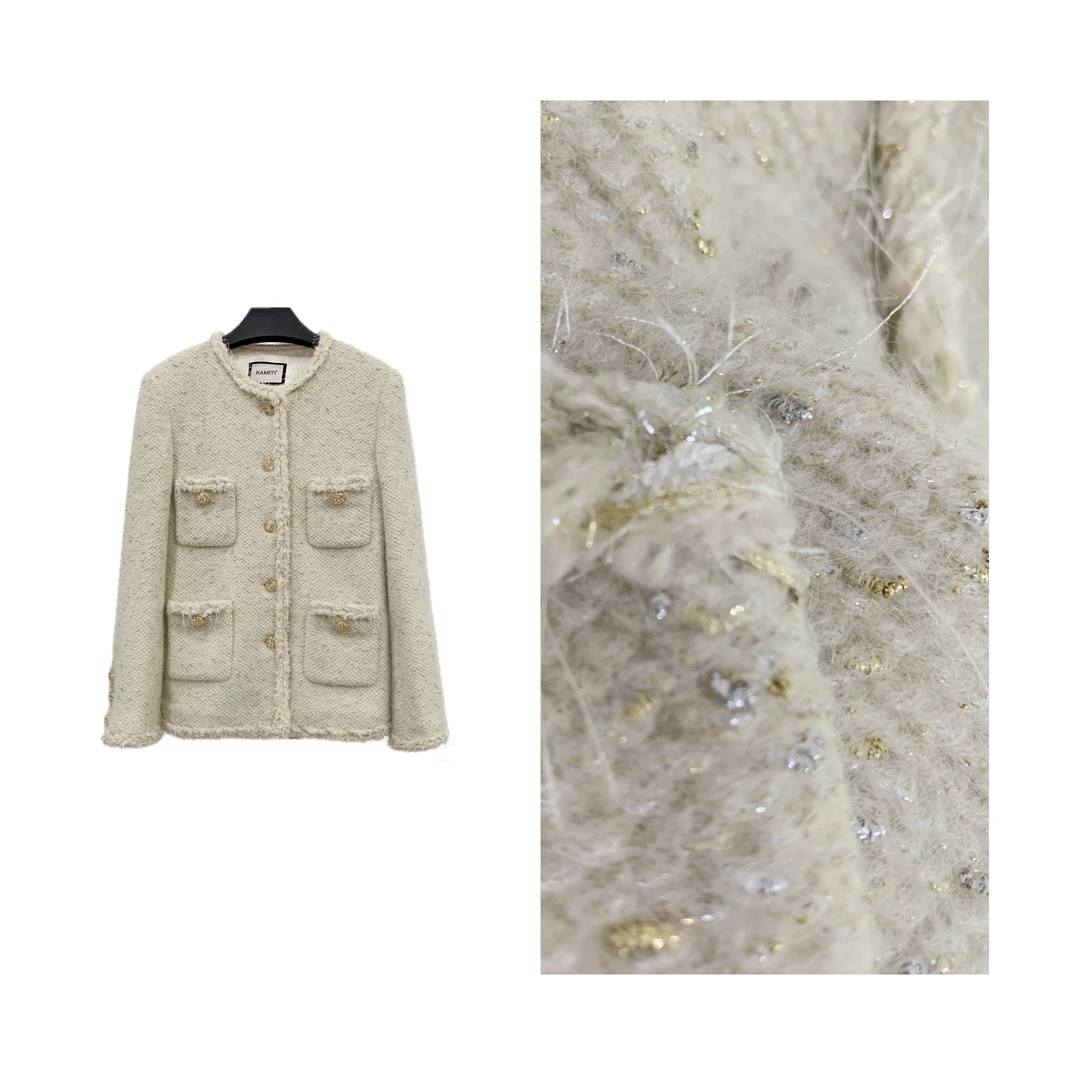 【秋日巴菲】2024新款秋冬手工纺绵羊毛毛呢设计师名媛时尚外套