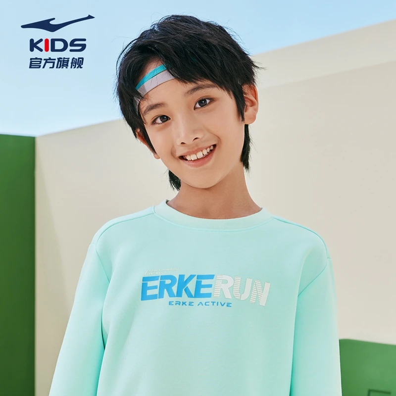 鸿星尔克儿童长袖宽松卫衣时尚百搭潮流春秋圆领印花保暖男女