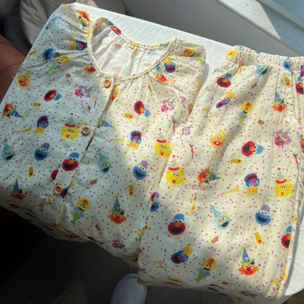 2024年纯棉A类双层纱印花碎花长袖全棉宽松睡衣女套装