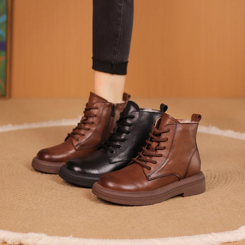 听纯22818-2新款绵羊毛保暖短靴复古马丁靴软底舒适百搭时尚女靴