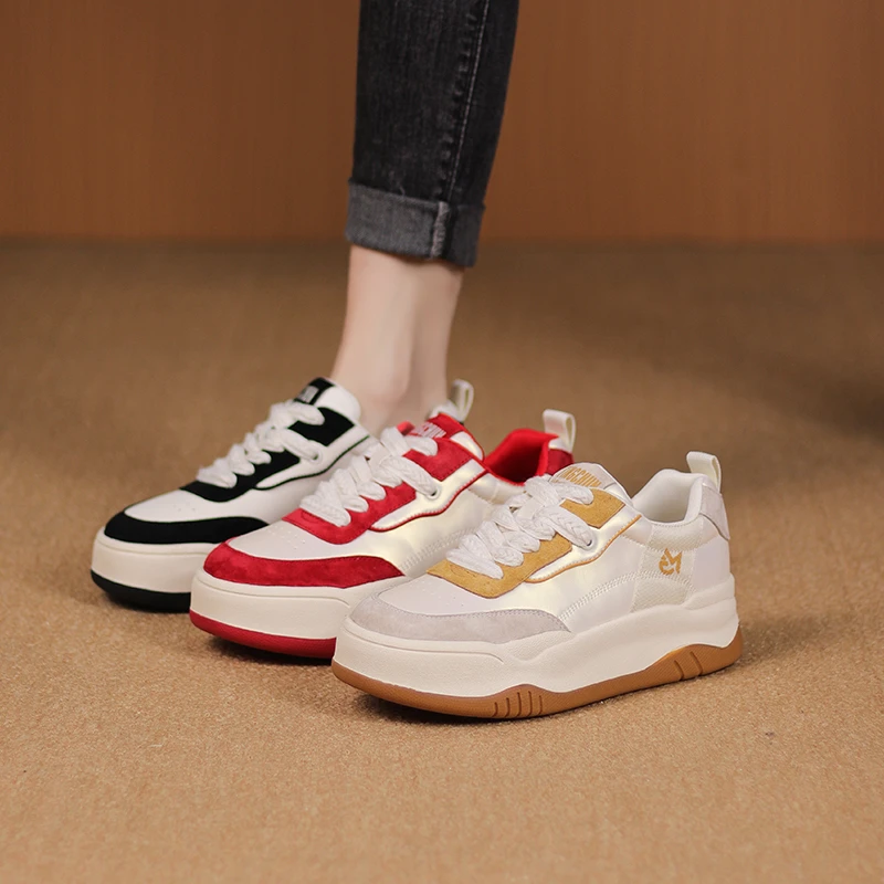 听纯9309-2春季2024真皮单鞋厚底休闲百搭时尚复古软底拼色休闲鞋