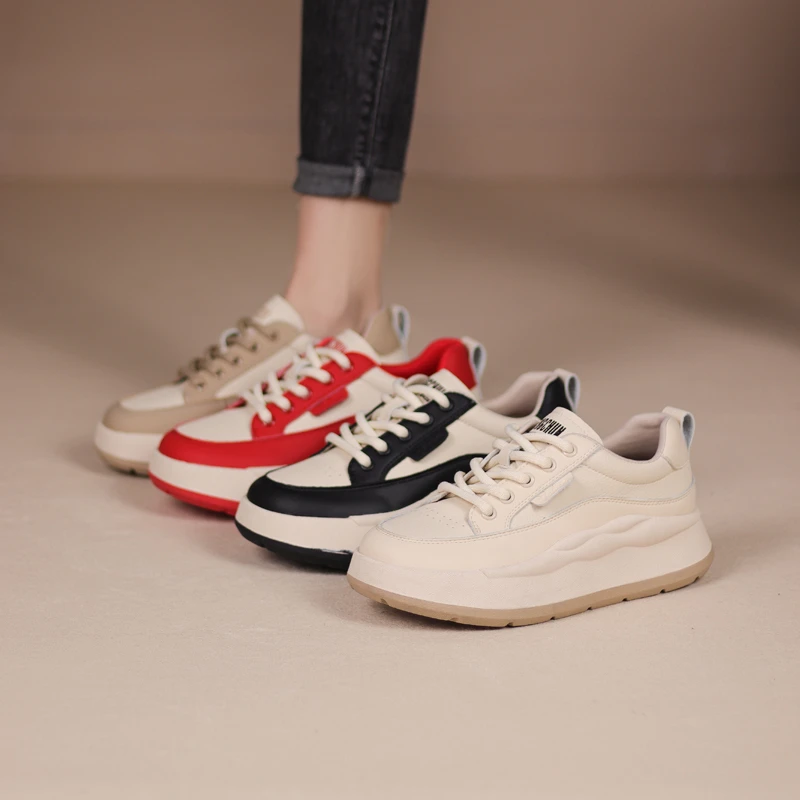 2024新款百搭厚底单鞋软底时尚真皮女鞋舒适小白鞋防滑板鞋子8155