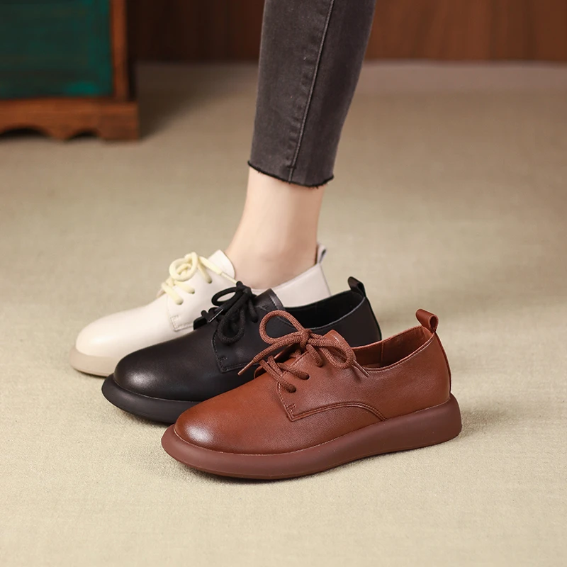 听纯23C185春秋真皮休闲皮鞋女软底软面女鞋牛皮平底软皮圆头单鞋