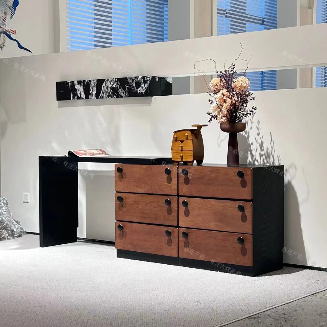 【春哥严选】中古风胡桃色梳妆台化妆桌斗柜一体卧室简约现代MS1