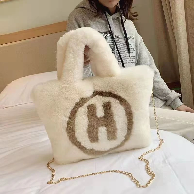 新款H包毛绒手提包可爱毛茸茸diy冬季高级大容量毛毛斜挎冬天冬款