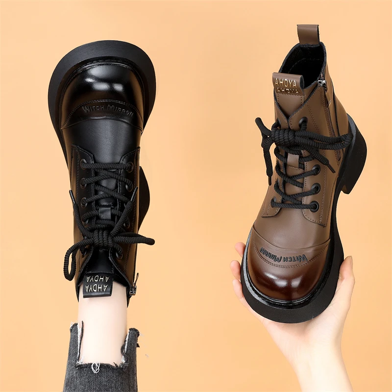 英伦风马丁靴女2025秋冬新款厚底百搭增高小个子加绒防滑短靴