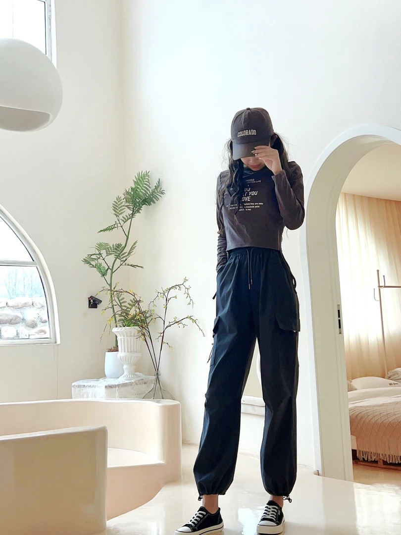 春秋款夏季工装裤女款休闲裤束脚运动裤卫裤裤子美式时尚宽松2024